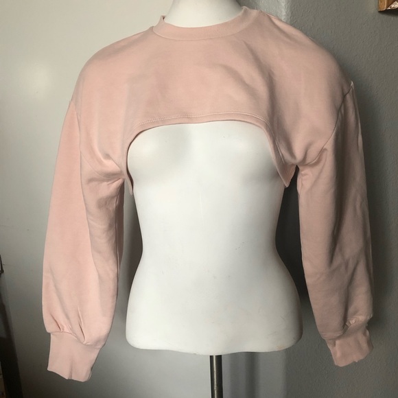 NWT Zara Cropped Sweatshirt Arm Warmer Top - Picture 6 of 7